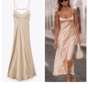 Zara Satin Dress in Light Gold